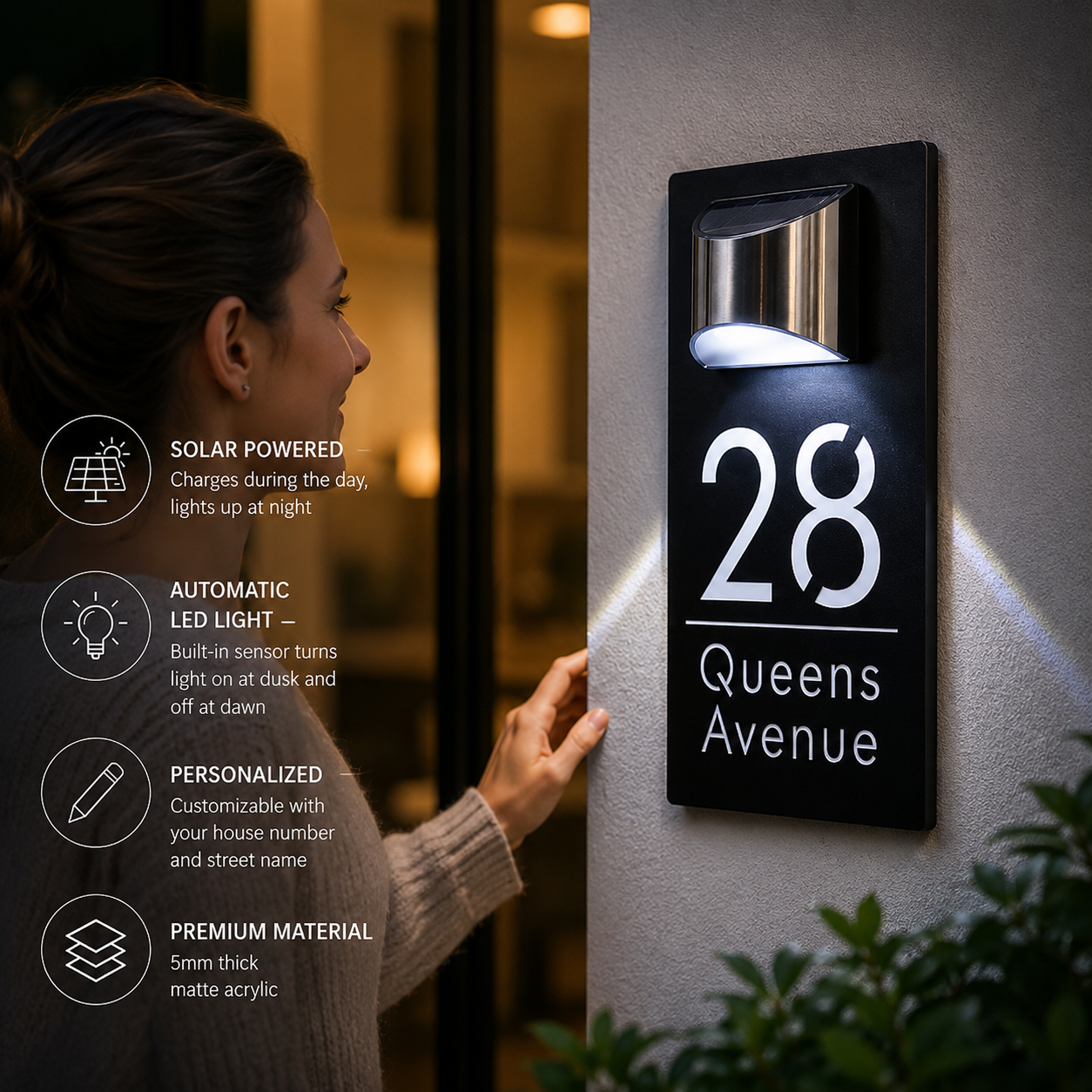 Personalized LED Solar Address Plaque